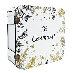 Новогодний подарок в упаковке из дерева №8 1000 г. (Люкс)