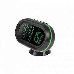 Часы термометр вольтметр автомобильные VST 7009V Черный с зеленым (008099)