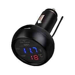 Автомобільні годинники з термометром і вольтметром VST-706-5 в прикурювач USB Black (3_00471)