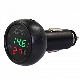 Автомобільні годинники з термометром і вольтметром VST-706-4 у прикурювач USB Black (3_00472)