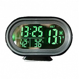 Автомобільні годинники з термометром і вольтметром VST-7009V зовнішній і внутрішній датчик Black (3_01980)