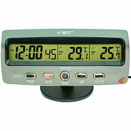 Автомобильные часы VST 7045 электронные с термометром Black Gray (av166-hbr)