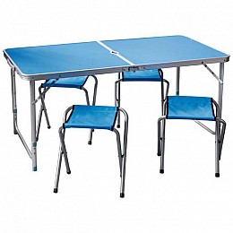 Розкладний туристичний стіл для пікніка зі стільцями набір туристичний в чемодані складний стіл і 4 стільця Easy Campi Синій