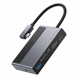 USB хаб Type-C 6-в-1 BASEUS Metal Gleam CAHUB-DA0G з HDMI 4K картрідером і зарядкою 100 Вт Сірий