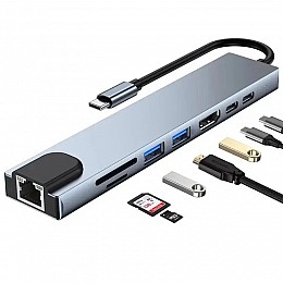Док-станция RIAS BYL-81 8в1 USB Type C - PD/USD/HDMI/RJ-45/TF/SD/USB (3_03821)