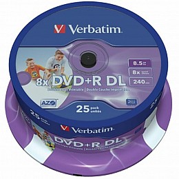 Диск DVD Verbatim 8.5Гб 8X CakeBox 25шт Printable (43667)