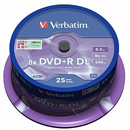 Диск DVD Verbatim 8.5Гб 8x CakeBox 25шт Матове Срібло (43757)
