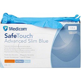 Нитриловые перчатки Medicom SafeTouch Advanced Slim Blue размер S 100шт/уп