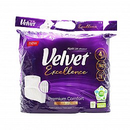 Туалетна папір Velvet Excellence Silk Proteins чотирьохшаровий 160 відривів 9 рулонів