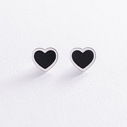 Срібні сережки - пусети Сердечки (емаль) OR131110 Оникс