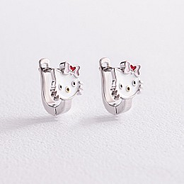 Дитячі срібні сережки Hello Kitty (емаль) 123070 Оникс