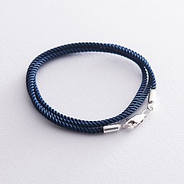 Шовковий синій шнурок з гладкою срібною застібкою (2мм) 18496 Оникс 35