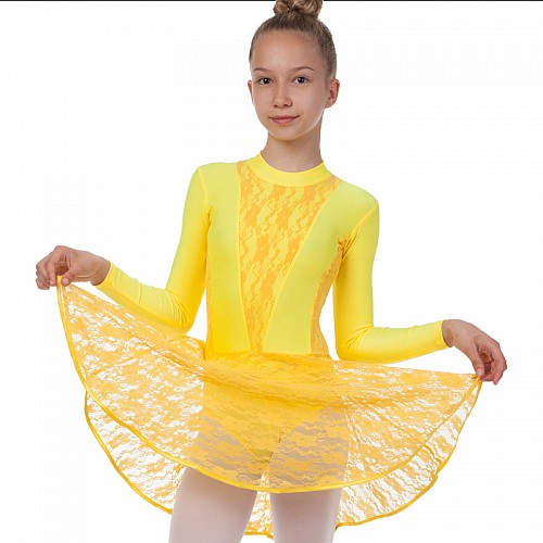 Платье рейтинговое бейсик с длинным рукавом и гипюровыми вставками SP-Planeta DR-1641 42 Желтый