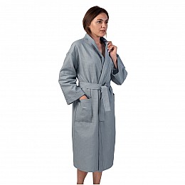 Вафельный халат Luxyart Кимоно размер (46-48) М 100% хлопок Серый (LS-3372)
