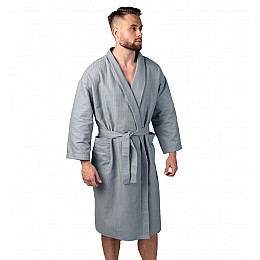 Вафельний халат Luxyart Кімоно розмір (42-44) S 100% бавовна Сірий (LS-3370)