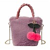 Детская сумка Lesko GZ-5043 Light Pink меховая с вишней на цепочке для девочки
