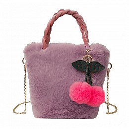 Дитяча сумка Lesko GZ-5043 Light Pink хутрова з вишнею на ланцюжку для дівчинки