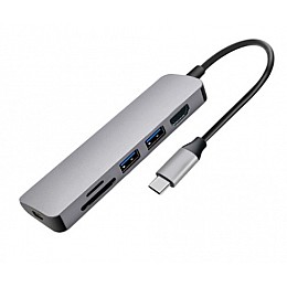 Док-станция Lucom USB Type-C-HDMI + Type-C PowerDelivery 87W 2xUSB3.0 +Cardreader Серебряный (62.09.8376)