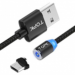 Магнітний кабель для зарядки Topk Led AM23 USB 2м 2.4A Micro-USB Black (my017-hbr)