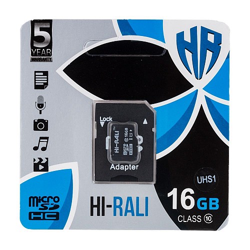 Карта памяти с адаптером Hi-Rali Micro SDHC 16gb UHS-1 Class 10 Черный