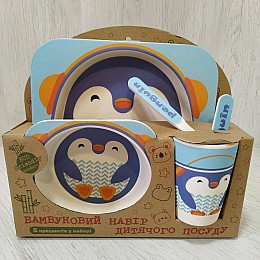 Набор детской посуды из бамбукового волокна Bamboo Пингвин 5 предметов