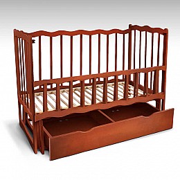 Кроватка дерев'яна гойдалка з висувною шухлядою та збільшувальним бортиком Наталка Волна 120 x 65 x 97 см Темно-коричневий (74159)