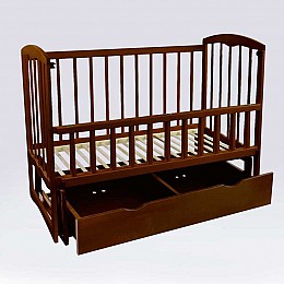 Кроватка деревянная маятник с шухлядой и откидным бортиком Наталка Спим 120 x 65 x 97 см Тёмно-коричневый (74155)