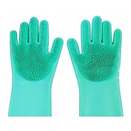 Перчатки с щеткой MHZ для уборки и мытья посуды Kitchen Gloves 5511 One Size Бирюзовый