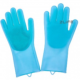 Силіконові рукавички багатофункціональні прибирання, чищення, миття посуду, рогачки 2Life Блакитний (n-528)