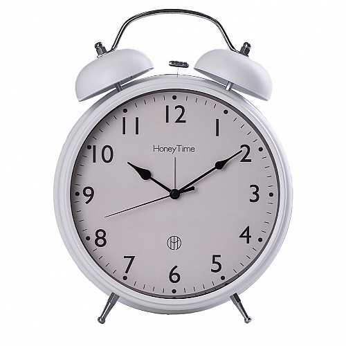 Настольные часы с будильником Lugi 20,5см на батарейке белые (HP220W)