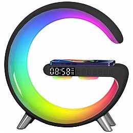 Настольная смарт лампа-ночник G-Smart RGB с часами беспроводной зарядкой 15W Bluetooth-колонкой 3W (GL-Black)