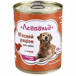Консервований корм для собак Леопольд М'ясний раціон з ягням металева банка 360 г