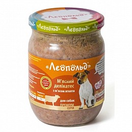 Консервированный корм Леопольд Мясные деликатесы с мясом ягненка для собак стеклянная банка 500 г