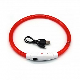 Светодиодный LED ошейник Lesko L-18 Red M для собак и котов USB светящийся водоотталкивающий