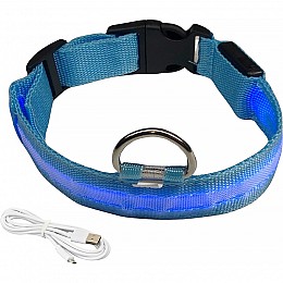 Светодиодный Lesko Blue L LED ошейник USB светящийся для собак и котов