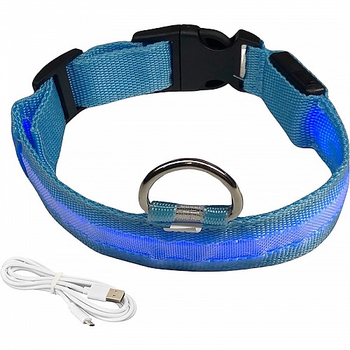 Светодиодный Lesko Blue L LED ошейник USB светящийся для собак и котов