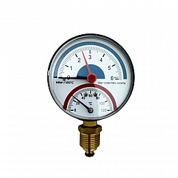 Термоманометр манометр + термометр Aquavita 1/2" діаметр 80 мм, 1-6 бар, 120 °C нижнє підключення