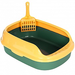Туалет круглий для кішок з лопаткою Taotaopets 227701 40*29*13,5 см Зелений з жовтим (11035-62340)