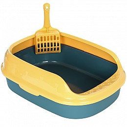 Туалет круглий для кішок з лопаткою Taotaopets 227701 40*29*13,5 см Синій з жовтим (11035-62339)