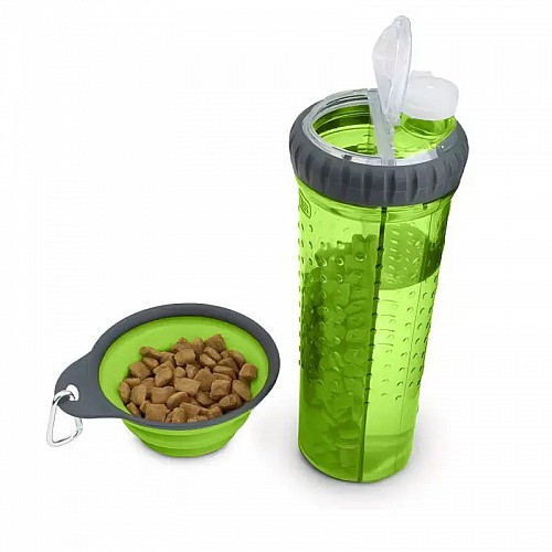 Бутылка для тварин Snack-Duo для води і корму зі складною мискою Green (3_03743)
