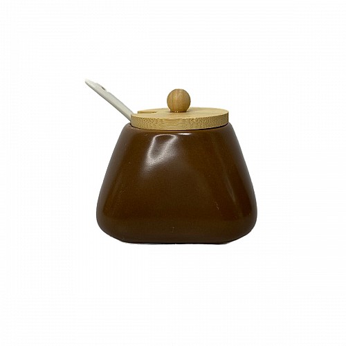 Сахарница керамическая "Стокгольм-колор" 250 мл с бамбуковой крышкой Olens 102-218 коричневая