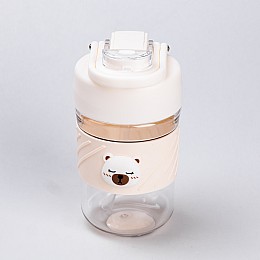 Пляшка для води Happy Life Bear 450 мл з кришкою на защіпці біла (HP28486W)