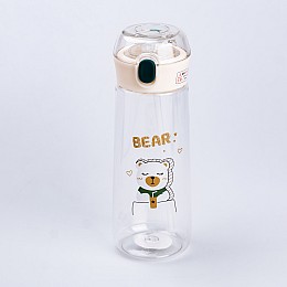 Пляшка для води Happy Life Bear 600 мл з кришкою на защіпці зелена (HP28496G)