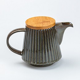 Чайник керамический заварочный с бамбуковой крышкой TS Kitchen 850 мл зеленый с коричневым (HP7211GR)