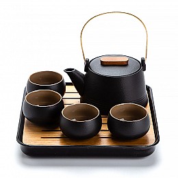 Набір для китайської чайної церемонії Lesko Black керамічний з 6 предметів для пуера (12031-67016)