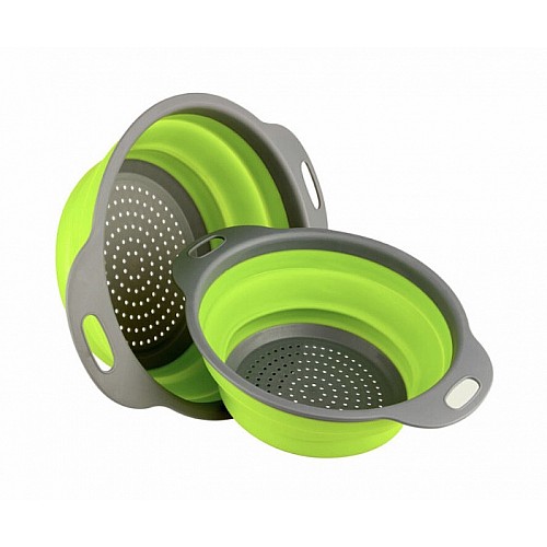 Дуршлаг силиконовый складной Collapsible filter baskets большой + маленький Зеленый (300674)