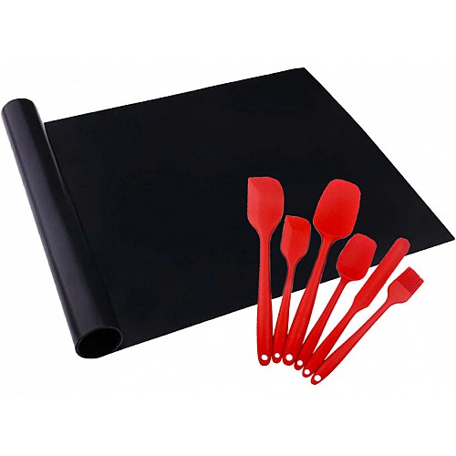 Набор кухонных принадлежностей 6 в 1 Красный и антипригарный коврик для BBQ Черный (n-1226)