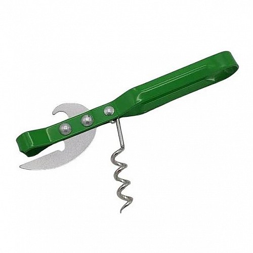 Универсальная открывалка - консервный нож со штопором металлический SNS 3 в 1 NS-02 зеленый