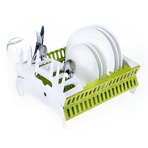 Органайзер для посуды Compact Dish Rack складная сушилка для посуды Белый / Зеленый (1344322)