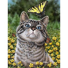 Алмазная мозаика Кот с бабочкой DM-359 30х40см